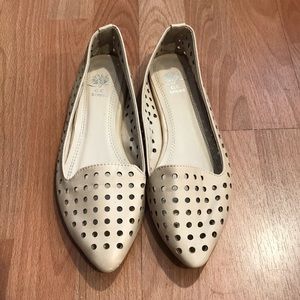Cream nude perforated dot pattern pointed flats